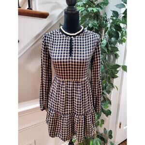 Loft Blue Yellow Plaid Puff Sleeve Swing Long Sleeve Casual Top Blouse Size XS